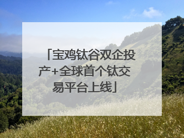 宝鸡钛谷双企投产+全球首个钛交易平台上线