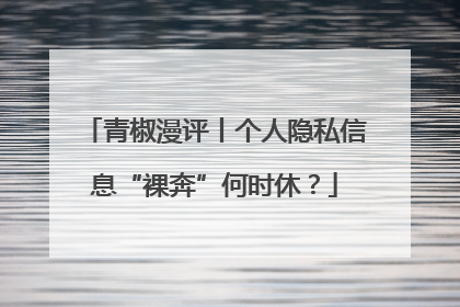 青椒漫评丨个人隐私信息“裸奔”何时休？